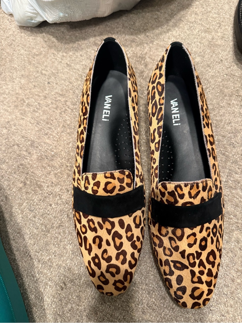 Vaneli Leopard Print Loafers with Black Suede Strap